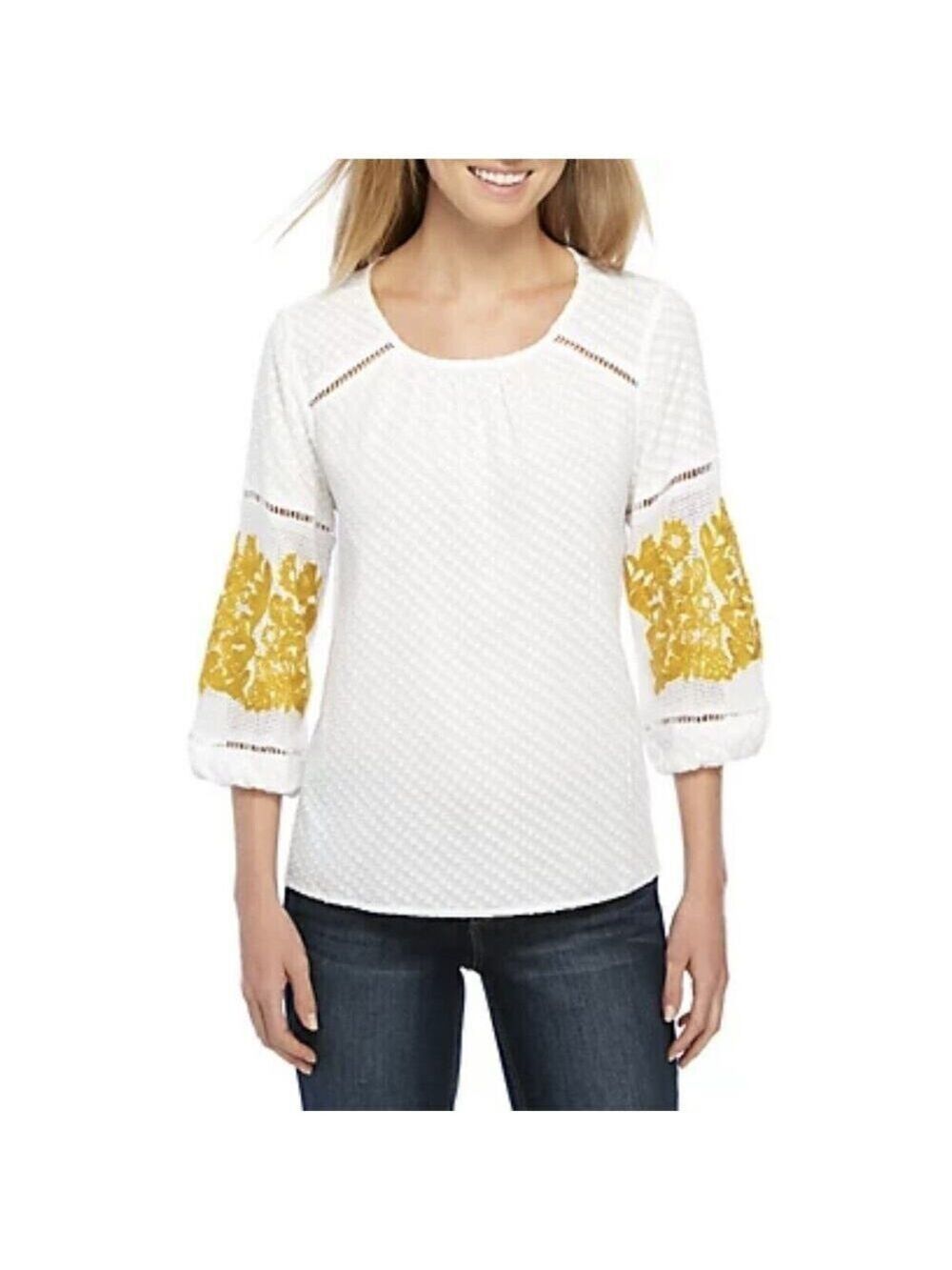BELK Crown & Ivy NEW Womens Plus Sized 3/4 Sleeve Textured Cotton Top sz 1X XL